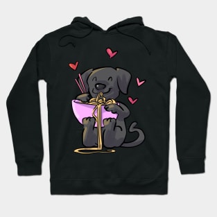 Lab Black Puppy Dog Eating Noodles Hoodie